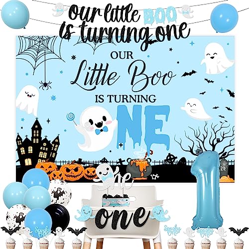 Halloween 1st Birthday Party Decorations for Boys - Ghost, Banner, Balloons & Cake Toppers