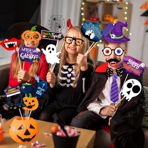Halloween Pumpkin Photo Booth Props Set for Party Decorations, 48 Pieces