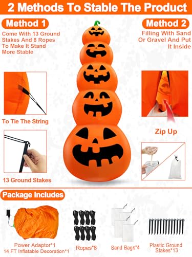 14 FT Giant Halloween Inflatable Pumpkins Yard Decoration with LED Lights