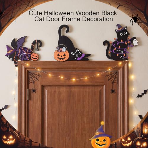 Halloween Black Cat Wooden Wall Decor Set - Bucherry 3 Pieces for Door Frame & Wall