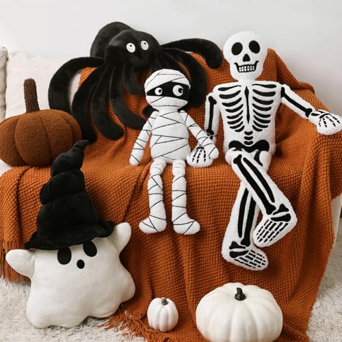 Cute Ghost Halloween Throw Pillow - Plush White Cushion with Black Hat for Indoor Decor