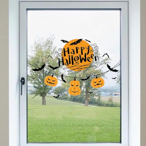 Halloween 02 Window Sticker - Evil Pumpkin Bat Pattern for Halloween Home Decorations