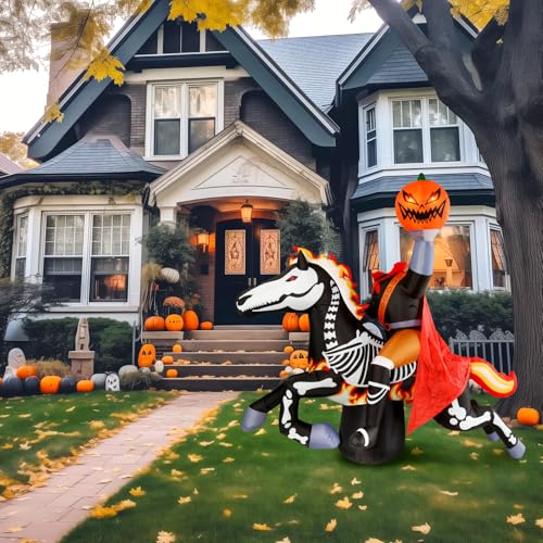 Halloween Inflatable Headless Horseman Yard Decor with LED Lights - 9 Ft