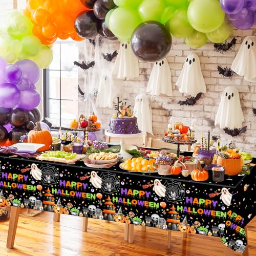 Avezano 4 Pack Halloween Tablecloths Ghost Pumpkin Haunted House Skeleton Party Decor