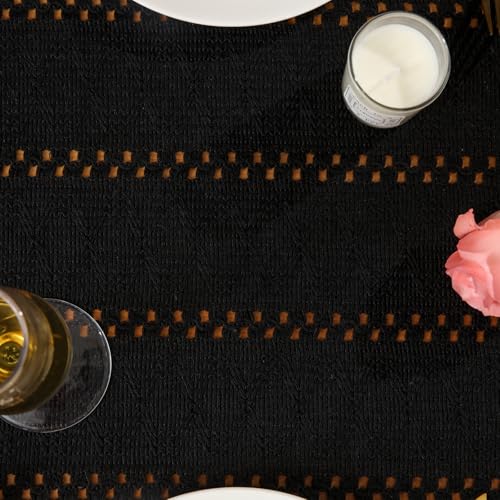Black Boho 12-Inch Cotton Table Runner with Tassels - Rustic Modern Decor
