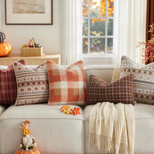 Fall Pumpkin Pillow Cover 18x18 Inches with Piping - Burnt Orange - Kevin Textile