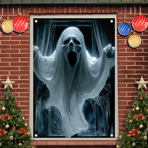 Halloween Ghost Window Cover 47x31 Inch Haunted House Decor Spooky Scene