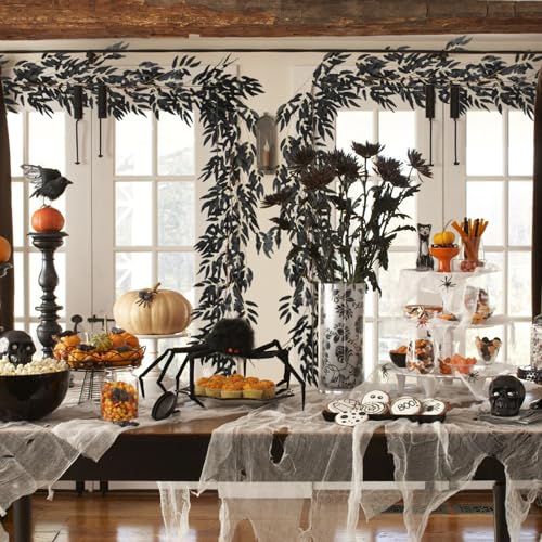 Black Willow Leaves Vine Garland 2 Pack - 5.9Ft Artificial Halloween Decor