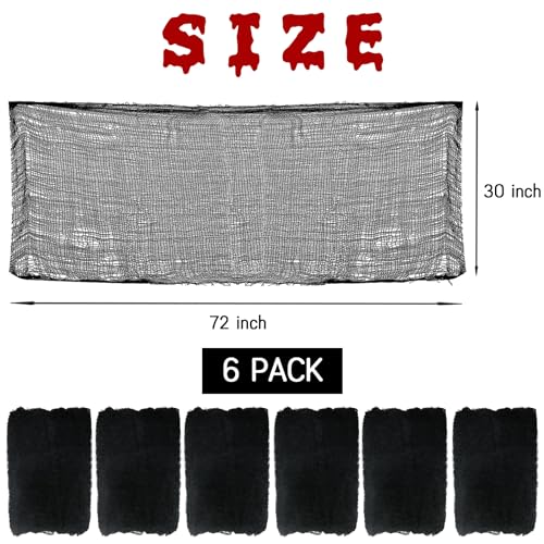 Halloween Creepy Cloth Decorations - Black Gauze Fabric for Haunted House & Outdoor Decor, 6 Pieces, 72x30 Inches