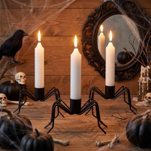 Set of 6 Halloween Spider Candle Holders - Metal Taper Candle Stands
