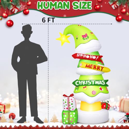 6 Ft Outdoor Inflatable Christmas Tree with LED Lights - Merry Christmas Tree Variation