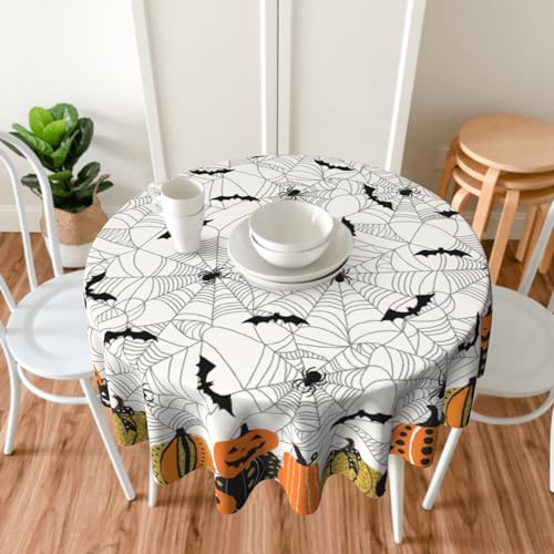 Spider Web Halloween Round Tablecloth 60 Inch Water-Resistant Reusable Decoration
