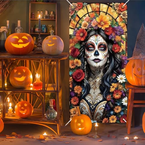 Day of The Dead Door Cover Banner for Fiesta & Halloween Decorations 72x35"