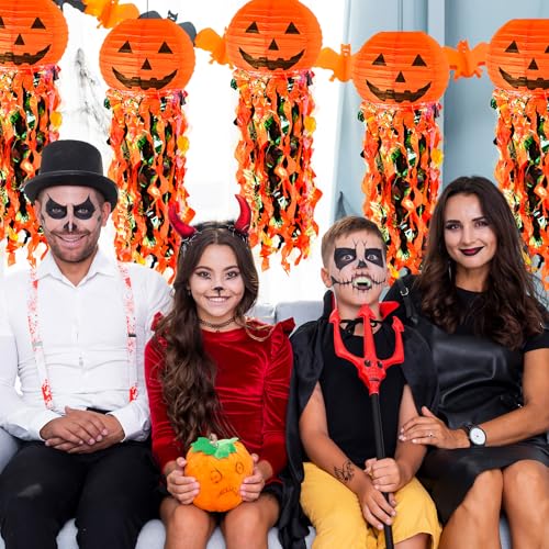 5-Pack Pumpkin Paper Lanterns for Halloween Party Decorations - Fall Festive Decor