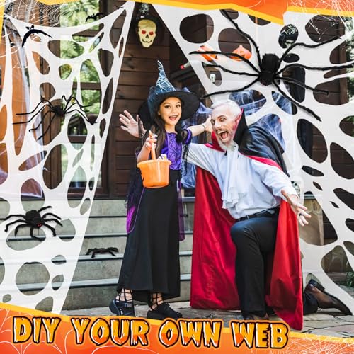Halloween Outdoor Decoration Giant Spider Web with Black Fake Spiders - White & Black Variations