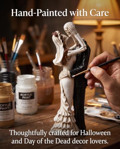 Small Dancing Skeleton Bride and Groom Figurine - Gothic Wedding Cake Topper
