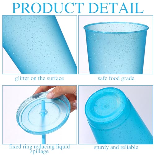Neon 24 Pc Plastic Cups with Lids & Straws - 24 oz Reusable Tumblers for Parties