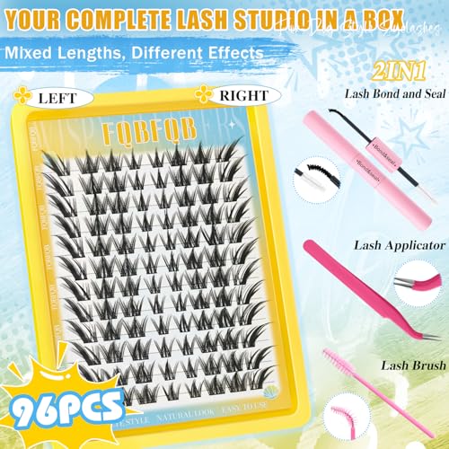 Eyelash Clusters Kit with Glue, Tweezers & Brush - Fox Eye & Manga Style DIY Lashes
