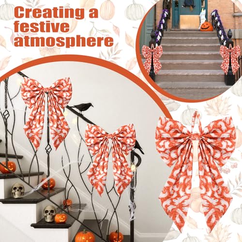 Halloween Ghost & Orange Wreath Bows - 18x12 Inches, Set of 2