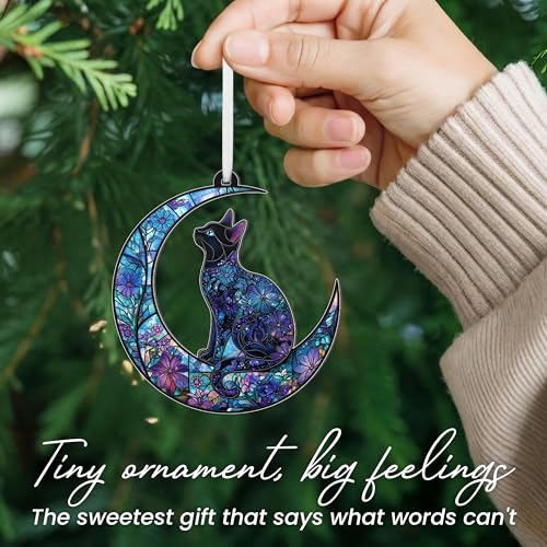 Blue Cat Moon Christmas Ornament - 2D Flat Acrylic Holiday Tree Decoration