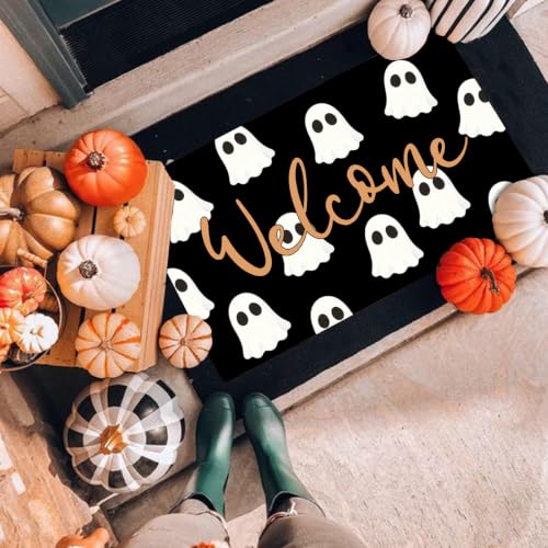 Halloween Horror Door Mat - 3D Ghost Welcome Doormat for Indoor & Outdoor Use - Cute Ghost Variation