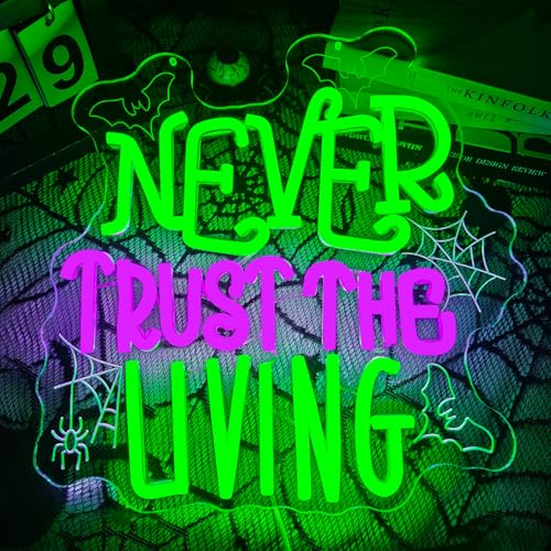 Never Trust The Living Neon Sign Halloween Wall Decor Dimmable Tombstone LED Sign Gothic Haunted House