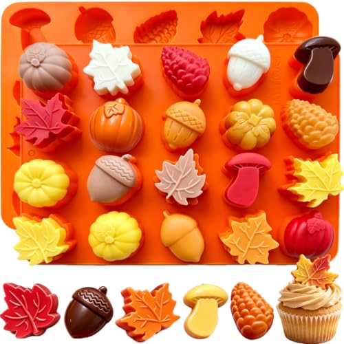Orange Fall Thanksgiving Silicone Chocolate Mold 3D Pumpkin & Leaf Shapes