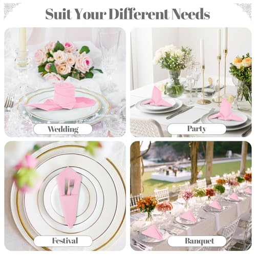 Pink Cloth Napkins - 8 Pack 17x17 Inches Reusable Polyester Tableware