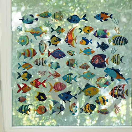 Fish Window Decals - Tropical Fish Wall Stickers for Home & Classroom - 8 Styles, Waterproof Peel & Stick Set - Variation: Fish
