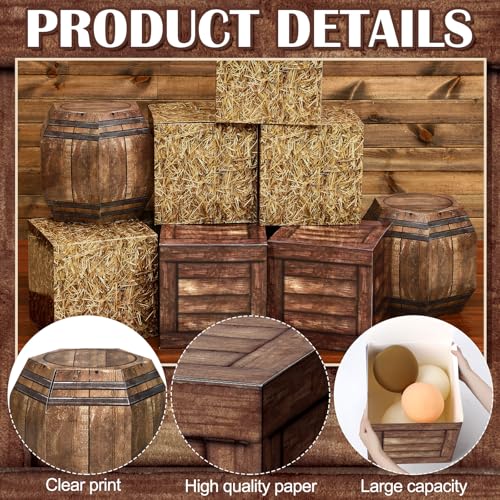 8 Pcs Western Hay Bale & Wine Barrel Party Decoration Boxes - Rustic Centerpieces