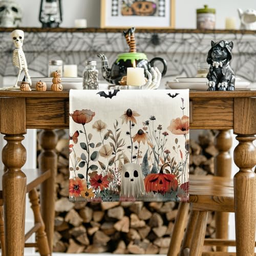 Halloween Table Runner 13x60 Inch Beige Polyester Home Party Decor - Artoid Mode