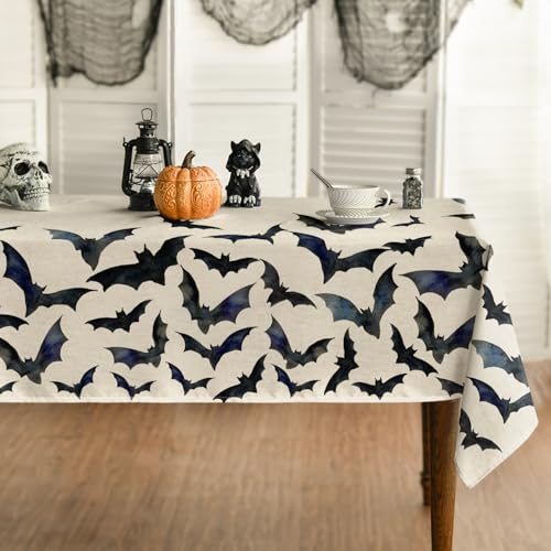 Halloween Tablecloth 60 x 120 Inch Rectangular Bats - Beige, Durable Polyester
