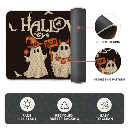 Halloween Ghost Bat Kitchen Mats Set of 2 - Black 17x29 & 17x47 Inches