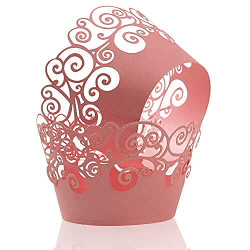 Pink Cupcake Wrappers 50 Pack Lace Filigree Baking Cups for Wedding Party Birthday - Variation of Pink