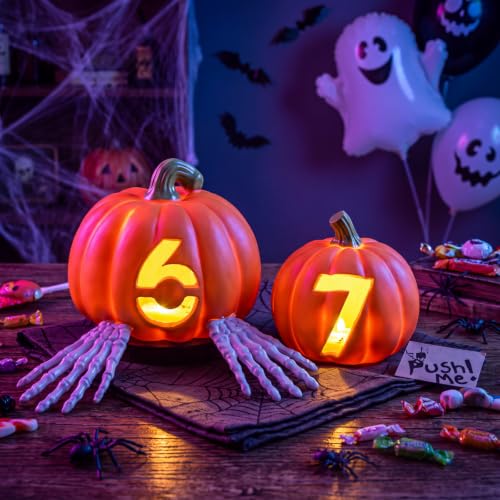 Halloween Pumpkin Lantern Set with Eerie Faces - Indoor & Outdoor Decor