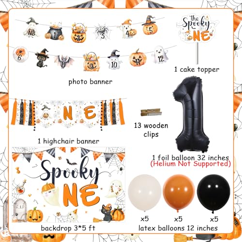 Halloween 1st Birthday Decoration Kit with Balloons Banner Cake Topper Backdrop