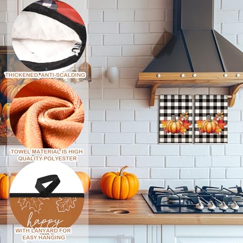 Fall Kitchen Towel Set with Pot Holders & Oven Mitts - Retro Pumpkin Pattern