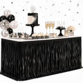 Black Foil Fringe Table Skirt - 2 Pack, 29x108 Inches, Metallic Tinsel Streamers