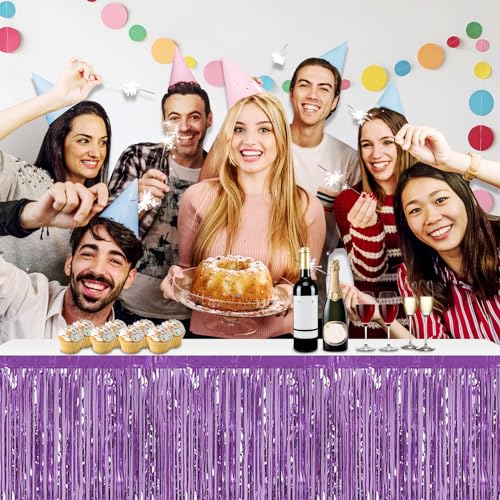 Light Purple Foil Fringe Table Skirt - 29x108 Inch Party Decor 3 Pack
