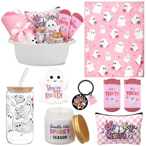 Pink Halloween Boo Gift Basket for Women - 8 Pcs Festive Stuffer Set