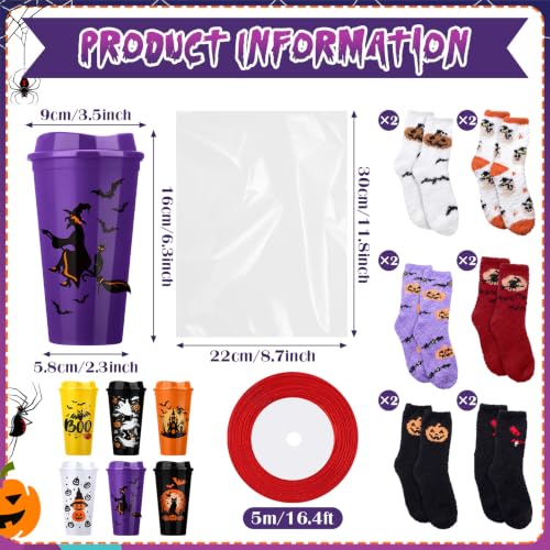 Halloween Gift Set with Coffee Cups and Plush Socks - Horror Theme, 12 Sets