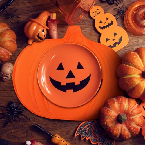 Halloween Pumpkin Placemat Set - Smile Variation, 4 Pcs Jack O Lantern Table Mats