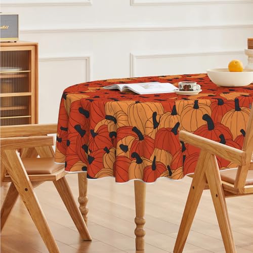 Fall Tablecloth 60 x 84 Inch Oval Black Cat Pumpkin Seasonal Orange