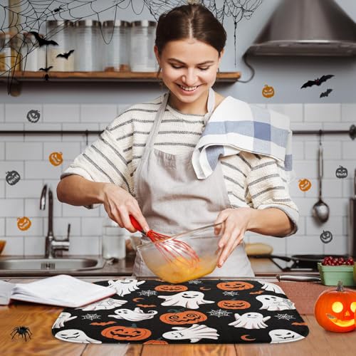 Halloween Ghost Absorbent Dish Drying Mat 16x18 Inch Kitchen Accessory - Cute Ghost Design