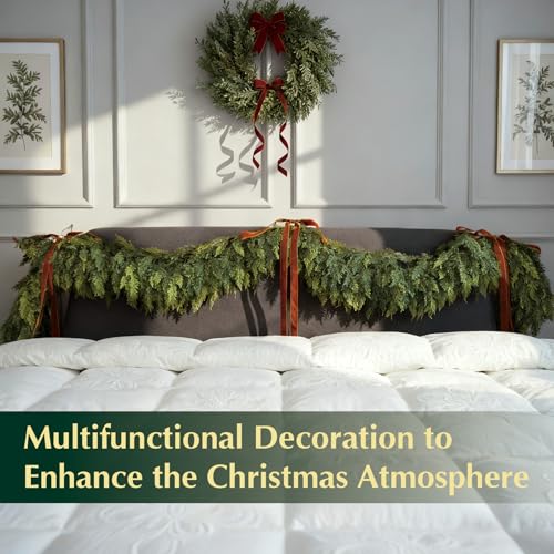 2Pcs 6Ft Faux Cedar Garland with Lights - Real Touch Christmas Decor Variation of Cedar-6Ft-2Pcs