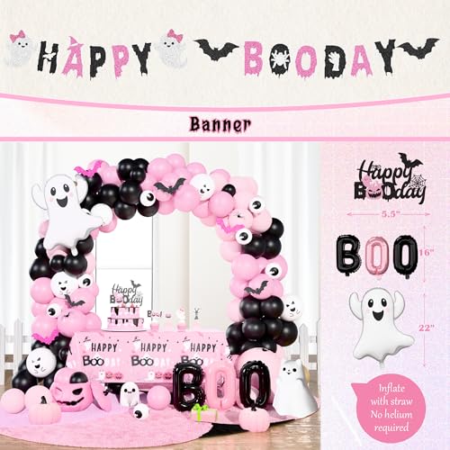 Pink Halloween Party Decorations Kit with Balloons, Banner & Backdrop