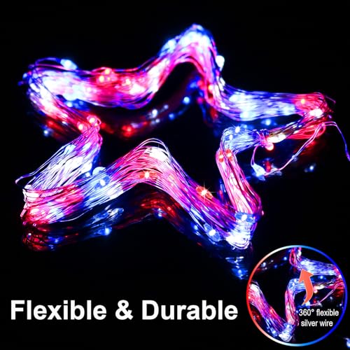 Patriotic Red White Blue Fairy String Lights 2 Pack Battery Operated