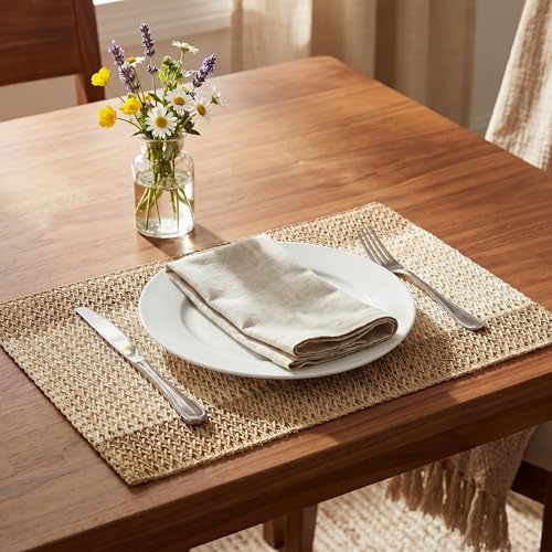 Set of 6 Woven Stripe Burlap Brown Paper Placemats 12x18 Inch