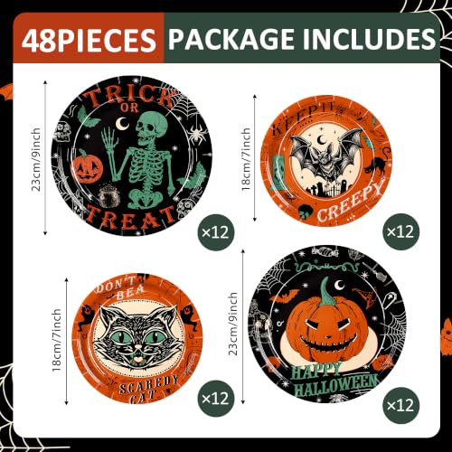 Halloween Paper Plate Set - 48 Pack with Vintage Designs - Halloween
