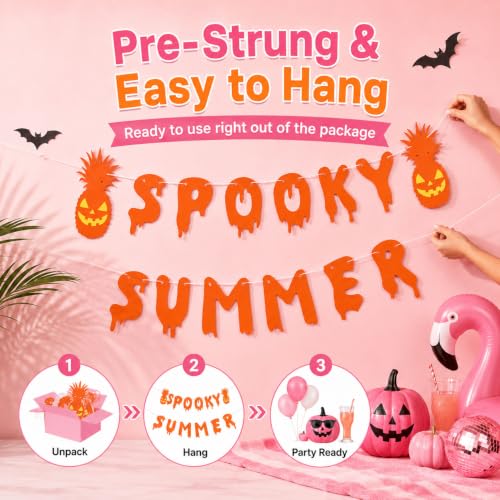 Summerween Party Banner - Pink Spooky Halloween Decorations for Pool and Beach Parties